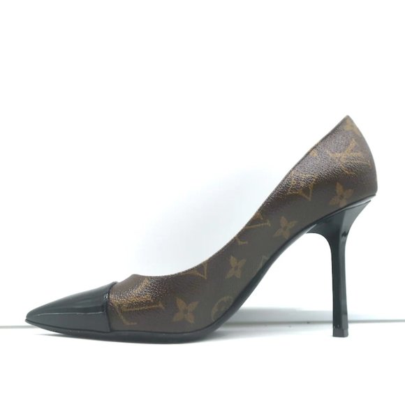 Louis Vuitton Fetish Cap Toe Pumps Brown Monogram Canvas & Black Patent Size 37 - Picture 6 of 11